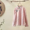 Camicia tradizionale cinese da donna top primavera stile giapponese etnico vintage collo alla coreana blu bianco rosa rana camicetta F TOPS 210226