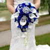 Wedding Flowers Royal Blue Bouquet Bridal Artificial Pears Rhinestone White Calla Lilies Ramos de Novia