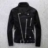 ABOORUN Biker Denim Jacket Men Multi Zipper Belt Jeans Jacket Punk Slim fit Streetwear Outwear Male R2457 p0804