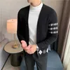 Najwyższej jakości Jesień Zima V Neck Cardigan Mężczyźni Odzież Z Długim Rękawem Moda Argyle Sweter Slim Fit Casual Pull Homme 3xl-M 210918