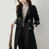 FTLZZ Lente Herfst Vrouwen Elegante Turn-Down Collar Double Breasted Coat Casual Dames Mid-Long Winddichte Trench met Riem 210914