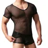 Mens Mens Mesh T-Shirt تدريب صالة الألعاب الرياضية الشفاهية أعلى ملابس نادي مثير للرجال الشفافة ملابس داخلية مجموعة الملاكمين انظر من خلال ملابس الرجال المثيرة 202U