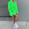 BKLD Neon Green Jesień Moda Lapel Blazers Office Coat Jacket Casual Kobiety Długi Rękaw Podwójny Biersed Businwork Suit 2019 X0721