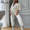 Missakso luźne dwa kawałki ustawione biały swobodny top i spodnie damskie stroje letnia streetwear czarny sport 210625