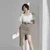 irregular Sexy tight dress korean ladies Summer White off shoulder Mini Nightclub Party patchwork Dress for women 210602