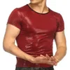 Sexy Männer glänzend Skinny T-shirt Hohe Qualität Top Club Wear O Neck Kurzarm Pullover Slim Fit Patent Leder T Shirt Männlich 210726