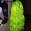 Parrucca frontale in pizzo sintetico capelli ondulati naturali parrucche ondulate lunghe di colore verde per feste di cosplay di donne nere
