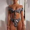 Seksowny zestaw bikini kobiet brazylijski wyściełany push up Swimwear Leopard Sling kostium kąpielowy G String Swimsuit Beachwear 210621