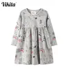 VIKITA Filles Cartoon Imprimer Robe Enfants Automne Printemps Coton Robes Enfants À Manches Longues Robes Graffiti Enfants Vêtements Décontractés 210303