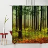 Shower Curtains Forest Scenery Curtain Tall Trees Under Dense Fog Plants Bathroom Decor Natural Landscape Home Supplies Bath