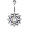 Gem Diamond Inlay Navel Ringen Multicolor Sun Bloem Punctie Sieraden Umbilical Nail Medical Steel Dance Buik Ring Accessoires