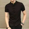 2021 New Men's Chinese Vintage Shirt Mandarin Collar Slim Fit Short Sleeves Cotton Linen T Shirt White Red Black Casual Tops Y220214