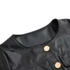 女性PUレザージャケット春秋のフェイクコートレディースモーターバイカーボタンスリム基本ブラックショートD30 210922