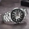 Armbanduhr Sliver Moonphase Skelett Sport mechanische Uhren Männer Edelstahl transparentes Netzarmband Top Uhr