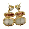 Boucles d'oreilles rectangulaires à facettes en Quartz citron naturel, culture marron Biwa, perle d'eau douce, bord rempli d'or, pour femmes