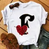 Niestandardowa nazwa Letter Połączenie Kobiety T Shirt Rose Flower Font A B C D Dr Print Sleeve Tee Samica T-Shirt