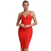 Ocstrade Fashion Midi Bandage Dress Rayon Spaghetti Strap Sexy Deep v Neck Red Bodycon Night Club Party 210527