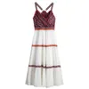 Tal vez U Blanco Bohemio Boho Fit y Flare V Cuello Geométrico Correa Sin mangas Maxi Vestido largo D0387 210529