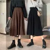 Werueruyu corduroy saia vintage mulheres outono elegante mini saias 210608