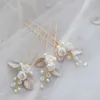 Wedding Accessories Freshwater Pearl Porcelain Hair Combs Pins Flower Leaf Headpieces Gold Color Hairpins Bride Bridal Jewelry X0625