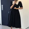 Korejpaa Women Dress Korean Chic Summer French Retro Baby Collar Contrast Plaid High Waist Loose Bubble Sleeve Vestido 210526