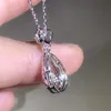 925 Sterling SilverRose Gold Fill Drop Water White Topaz Pear CZ Diamond Women Pendant Chain Necklace5000456