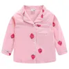 Mudkingdom Strawberry Girls Pajamas Set with Collar Soft Cotton Jammies Pajama Outfit Sleepwear Lounge Suits 210615
