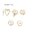 2021 New Vintage Color Oro Mix Hollow Heart Farfalla Anelli per le donne Moda 5 pz/set CZ Zircone Set di anelli regolabili DR01