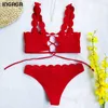 Ingaga push up bikinis badpakken geschulpte rand badmode vrouwen zwarte bandeau badpak solide biquini beach slijtage 210630