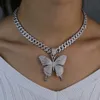 Rosa Cristal Butterfly Pingente charme Miami Curb Chain Chain Colar Hip Hop Rapper Rock Rock para homens jóias de mulheres 281D