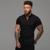 Camisa de camisa de corrida de verão Moda de manga curta Men Super Slim Fit Male Business Dress Men Gym Fitness Sport Clothing9500439