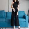 Talvez u chiffon preto vermelho mangas halter zíper bolso sólido longo comprimento total jumpsuit largo perna larga mulheres verão j0027 210529