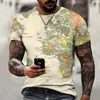 designer Men's T-Shirts Summer new European American personalized short-sleeved pattern printing three-dimensional creative map 3d men's t-shirt