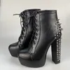 Rontic Stivaletti con plateau da donna Sexy Tacchi alti quadrati con borchie Punta tonda Nero Night Club Scarpe punk Donna Plus Taglia USA 5-15