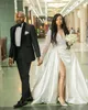 2022 Brudklänning Plus Storlek Saudiarabiska Dubai Sparkly Lyxiga Bröllop Bröllop Klänningar Pärlor Sheer V-Neck New Robe de Mariage