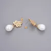 Guaiguai smycken White Sea Shell Pearl Gold Color Plated CZ Micro Pave Drop Earrings For Women Real Gems Stone Lady Fashion Jewell9386505