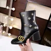 High heeled boots designer Soft cowhide Autumn winter Coarse heel women shoes 100% real leather zipper Fashion Metal buckle lady Heels 6cm Large size 35-42 With box