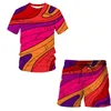 Men's Tracksuits 2022 Summer Men T-shirt 3d Vertigo Pattern Short Sleeve And Sport Pants 2 Pieces Fitness Casual Clothes Work Out Running Su