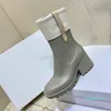 Designer-Newest Women Lambswool and Canvas Rain Boots PVC Black Grey Caramel Rubber Water Rains Shoes Ankle Boot Booties Size 35-40