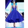Couture Saudiarabien Prom Klänning Ärmlös Zipper Back Party Gown Fashion Royal Blue Lace Ankel Längd Evening Klänningar