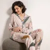 Sterrenhemel en Floral Gedrukt Vrouwen Pyjama Set Comfort Katoen Satijn Volledige Mouw Homewear Dames Tender Casual Wear voor Spring 210928