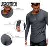 UrsportTech Tシャツの男性の大きさの長袖OネックソリッドコットンフルスリーブTシャツの男性のためのカジュアルなシャツの男性フィットネストップスティー210528