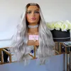 Blueless Human Hair Parg Ombre Grey Blonde Middle Otward U Part Peruki 2x4 Natural Wave Remy Włosy dla kobiet Pełna maszyna wykonana w 100% nieprzetworzona