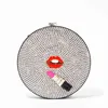 Evening Bags Round Acrylic Crystal Evening Clutch Bag Lips and Lipstick Bling Rhinestone Money Purses and Handbags Luxury Designer 220315