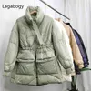 Lagabogy Winter Coat Women Ultra Light Long Sleeve Parkas Female 90% White Duck Down Jackets Loose Warm Pocket Snow Outwear 210923