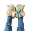 2021 Pluche Teddybeer Huis Slippers Bruin Vrouwen Thuis Indoor Zachte Antislip Faux Fur Leuke Pluizige Roze Slippers vrouwen Winter Warme Schoen