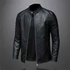 Stor storlek Höst Fashion Trend Coats herrstil Slim Stand-up Collar Motorcykel Läderjacka PU 5XL 211124