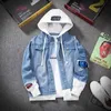 Vår Höst Hooded Denim Jacket Mäns Hip Hop Jeans Coat Retro Jean Street Casual Bomber OuterWear Hoodies 210928