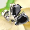 Stud Luckyshine Water Drop Black Crystal Cubic Zirconia Gems Silver Flaged Modern Molerings for Women GIFG