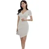 Blazer Office WHite Dress korean ladies Sexy Summer SHort Sleeve Notched Tight cabaret party Dresses for women 210602